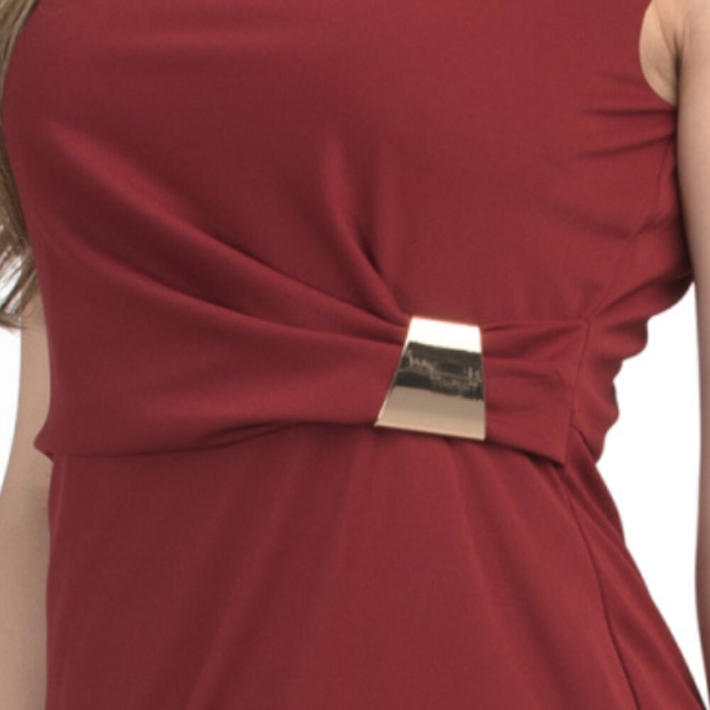 LONDON TIMES Side Slit Maxi Sheath Dress With Hardware Detail - Picture 4 of 4